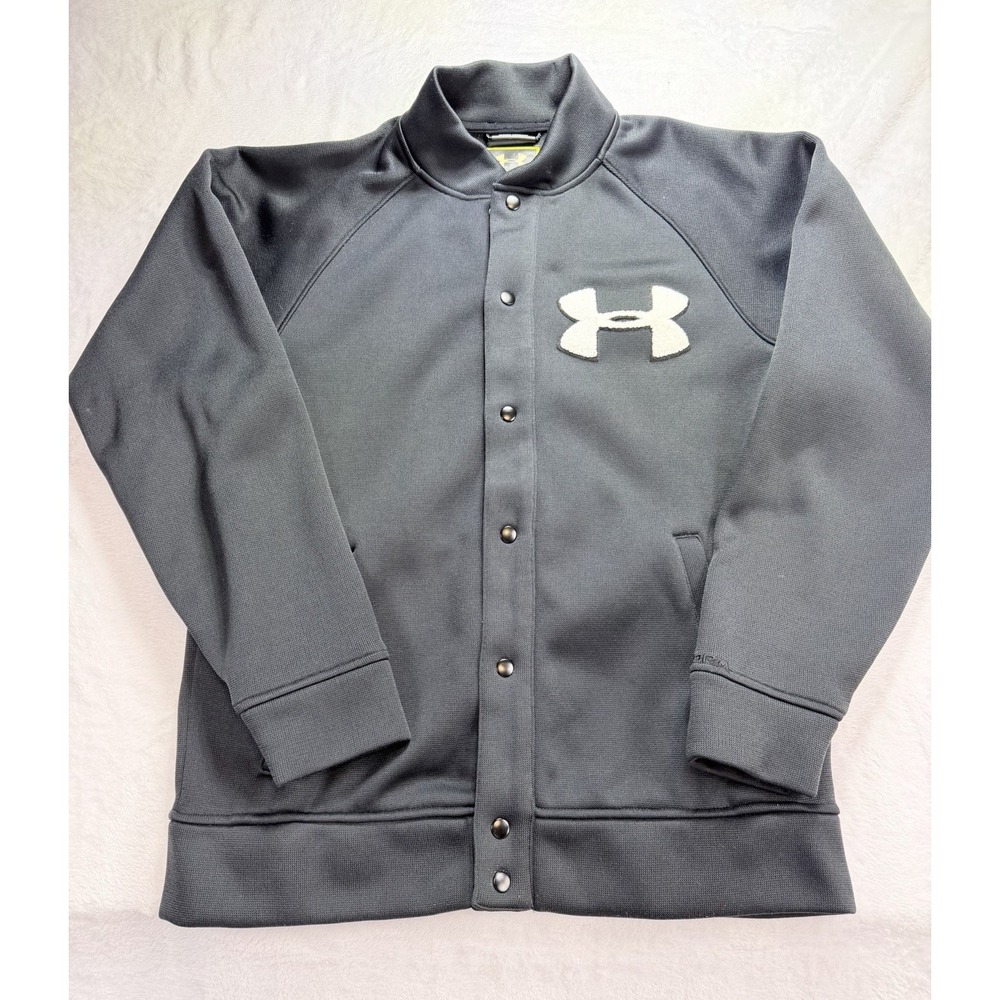 Under Armour Men's‎ Large ColdGear Storm Varsity Jacket Snap Button Bomber Black